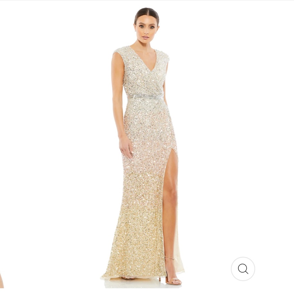 Mac Duggal 5489 Cap Sleeve High Slit Sequin Dress Size 12 $398 NWT